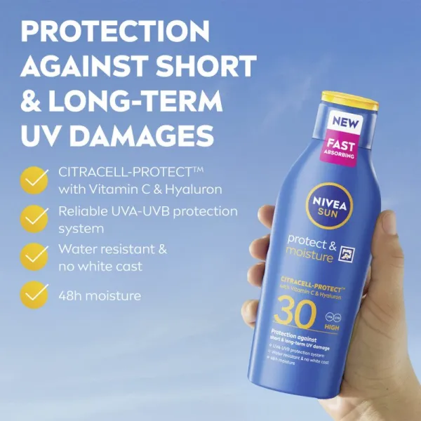 NIVEA SUN Protect & Moisture hydratačné mlieko na opaľovanie SPF 30 400 ml