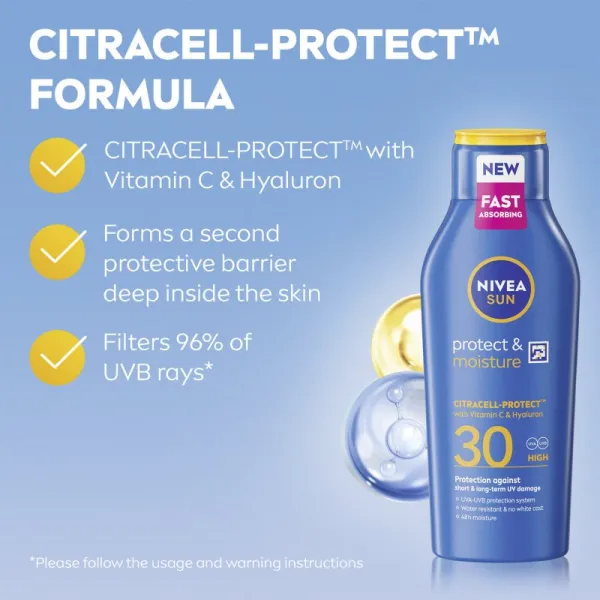 NIVEA SUN Protect & Moisture hydratačné mlieko na opaľovanie SPF 30 400 ml