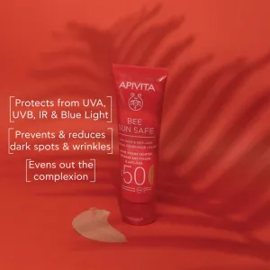 Apivita Bee Sun Safe Anti-Spot and Anti-Age Tinted Face Cream SPF50 ochranný tónovací krém na tvár SPF 50 odtieň Golden 50 ml