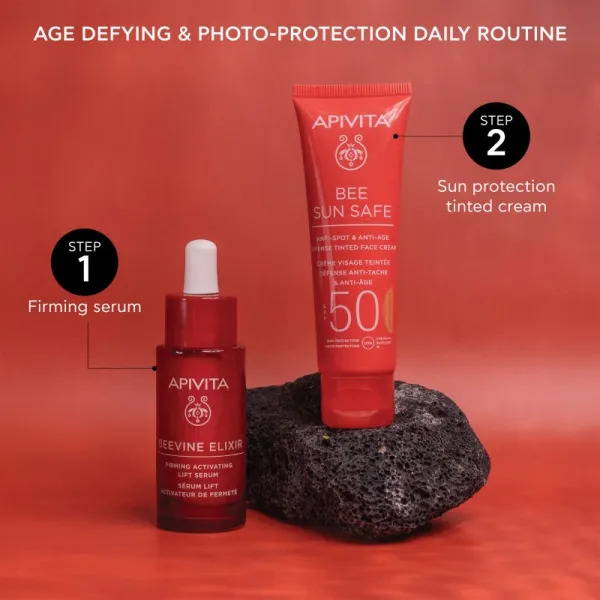 Apivita Bee Sun Safe Anti-Spot and Anti-Age Tinted Face Cream SPF50 ochranný tónovací krém na tvár SPF 50 odtieň Golden 50 ml