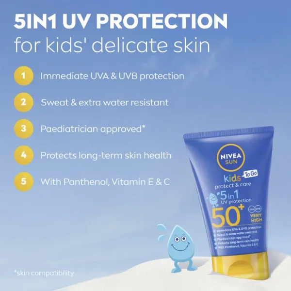 NIVEA SUN Kids detské mlieko na opaľovanie 5 v 1 SPF 50+ 50 ml