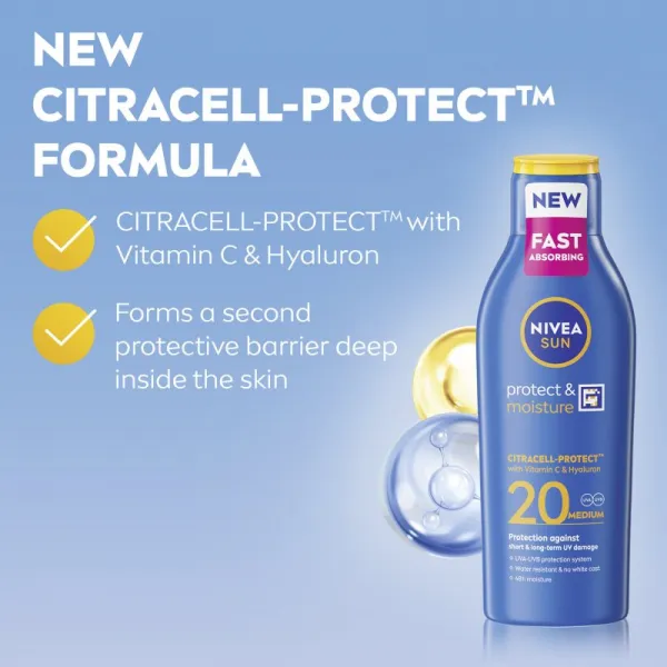 NIVEA SUN Protect & Moisture opaľovacie mlieko SPF 20 200 ml
