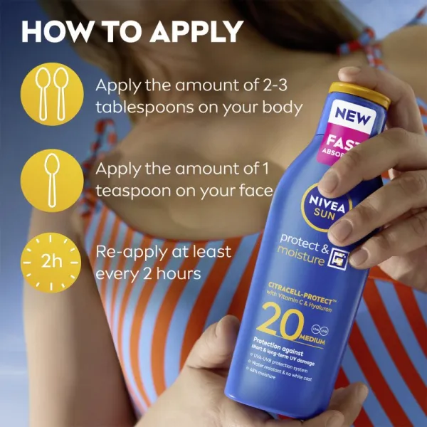 NIVEA SUN Protect & Moisture opaľovacie mlieko SPF 20 200 ml