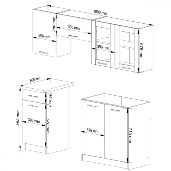 Ak furniture Kuchyňská linka Olivie 1,8 m prosklená beton