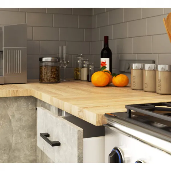 Ak furniture Kuchyňská rohová linka Olivie 3 m prosklená beton/dub sonoma