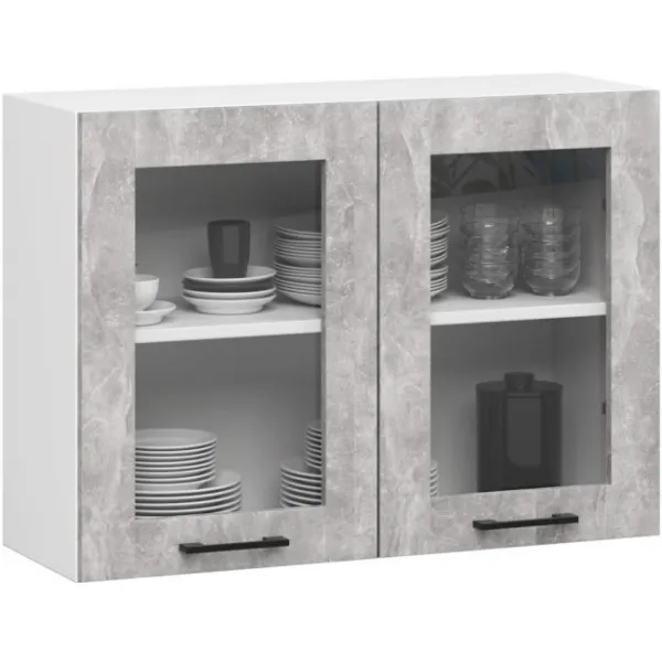 Ak furniture Kuchyňská rohová linka Olivie 3 m prosklená beton/dub sonoma
