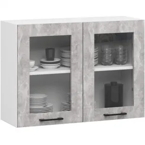 Ak furniture Kuchyňská rohová linka Olivie 3 m prosklená beton/dub sonoma