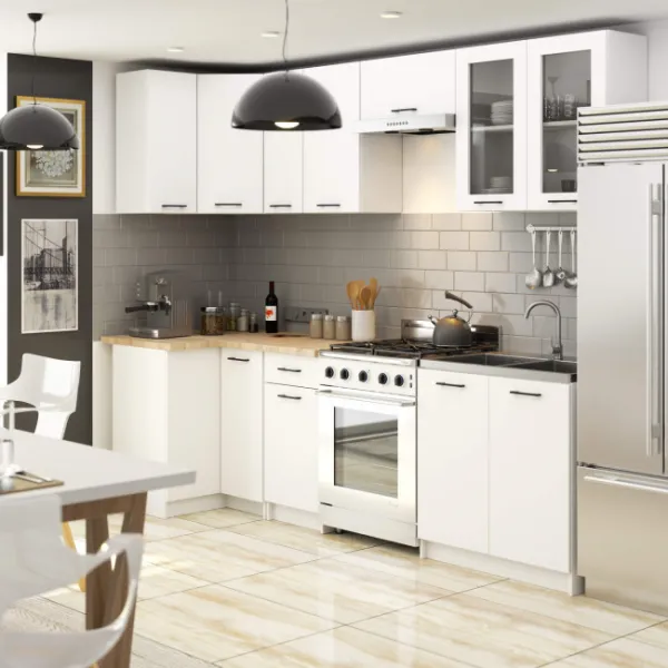 Ak furniture Kuchyňská rohová linka Olivie 3 m H720 prosklená bílá/dub sonoma
