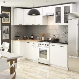 Ak furniture Kuchyňská rohová linka Olivie 3 m H720 prosklená bílá/dub sonoma