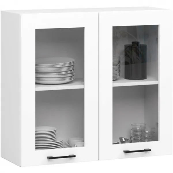 Ak furniture Kuchyňská linka Olivie 2,4 m H720 prosklená bílá/dub sonoma