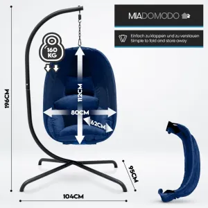 MIADOMODO závesné hojdacie kreslo modré, nosnosť 160 kg