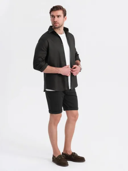 Štýlové kraťasy štruktúrované pre pánov čierne