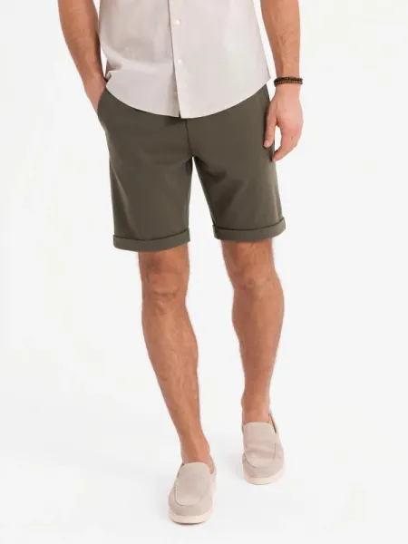 Štýlové kraťasy štruktúrované pre pánov olivové