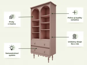 Vysoký úložný regál s policami a šuplíkom BABUSHKA koralový