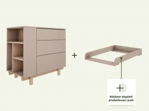 Detská komoda s tromi šuplíkmi a otvoreným regálom BASIC mocca