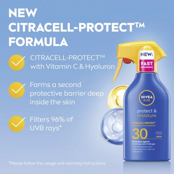 NIVEA SUN Protect & Moisture hydratačný sprej na opaľovanie SPF 30 270 ml