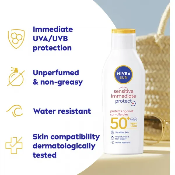 NIVEA SUN Sensitive Immediate mlieko na opaľovanie pre citlivú pokožku SPF 50+ 200 ml