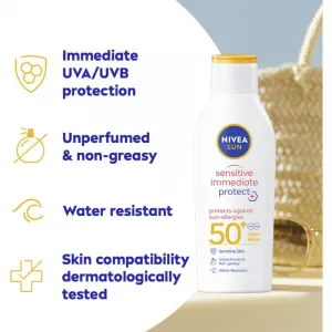 NIVEA SUN Sensitive Immediate mlieko na opaľovanie pre citlivú pokožku SPF 50+ 200 ml