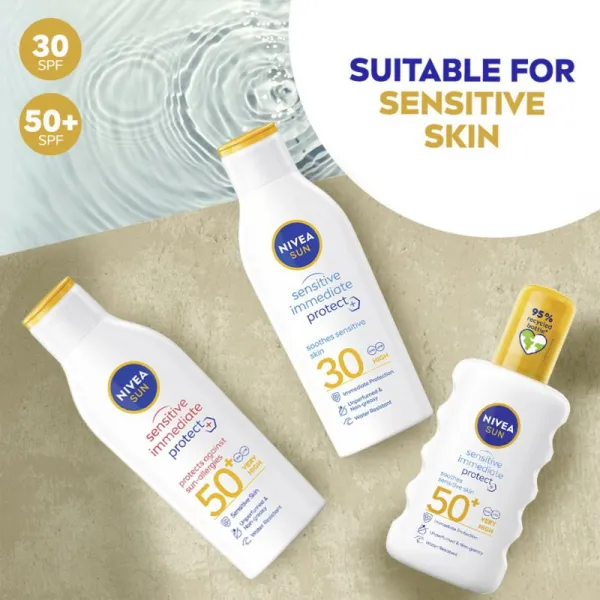 NIVEA SUN Sensitive Immediate mlieko na opaľovanie pre citlivú pokožku SPF 50+ 200 ml