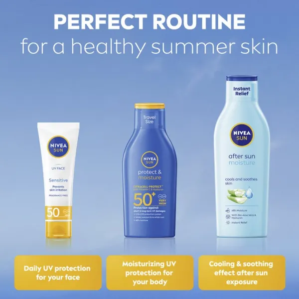 NIVEA SUN Protect & Moisture hydratačné mlieko na opaľovanie SPF 50+ 100 ml