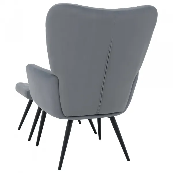 Kreslo s podnožou, sivá Velvet látka/čierna, HABEN