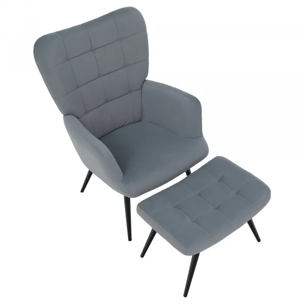 Kreslo s podnožou, sivá Velvet látka/čierna, HABEN