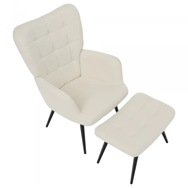 Kreslo s podnožou, biela Velvet látka/čierna, HABEN