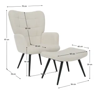Kreslo s podnožou, biela Velvet látka/čierna, HABEN