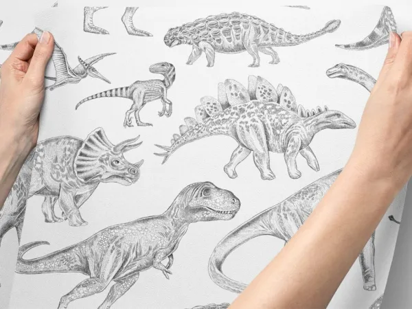 Umývateľná detská tapeta na stenu DINOSAURI biela