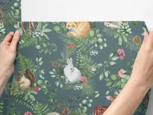 Umývateľná tapeta do detskej izby ZVIERATÁ V LESE zelená