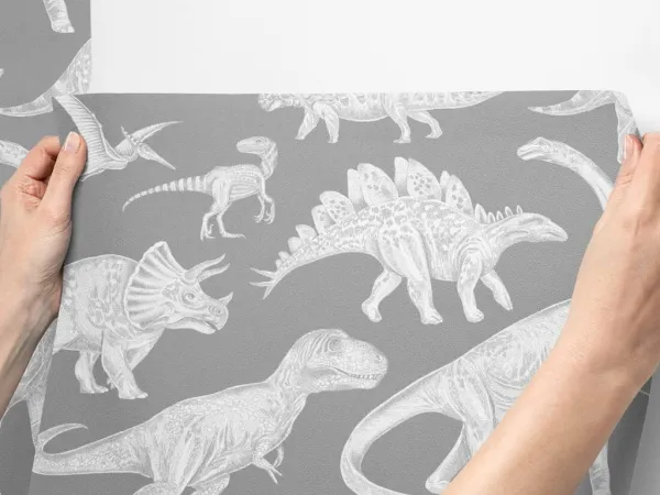 Umývateľná detská tapeta na stenu DINOSAURI šedá