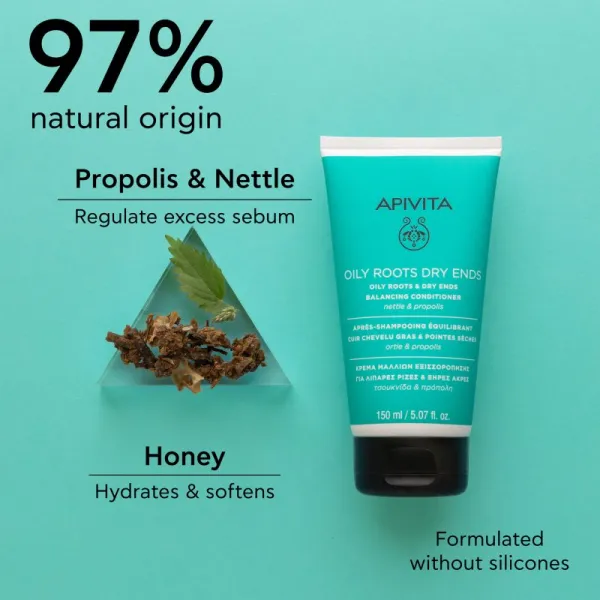 Apivita Oily Roots & Dry Ends Balancing Conditioner kondicionér pre mastnú vlasovú pokožku a suché končeky 150 ml