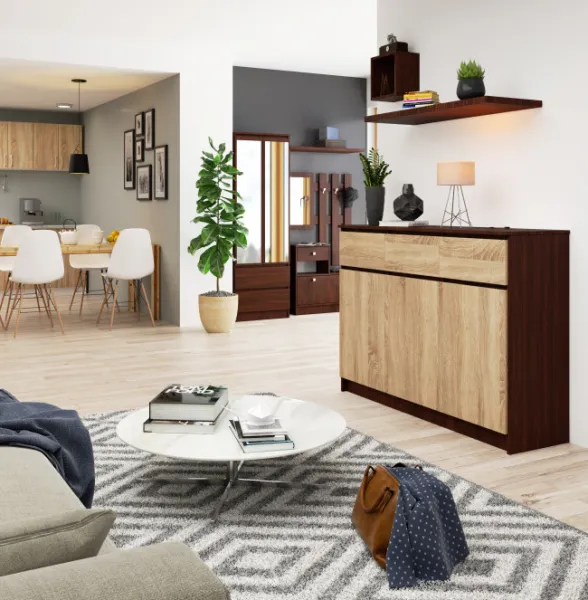 Ak furniture Komoda Karolína 140 cm 3 skrinky a 3 zásuvky wenge/sonoma