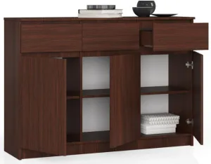 Ak furniture Komoda Karolína 140 cm 3 skrinky a 3 zásuvky wenge