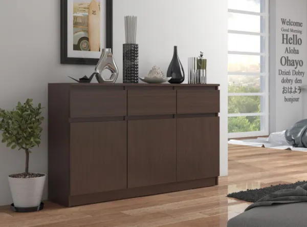 Ak furniture Komoda Karolína 140 cm 3 skrinky a 3 zásuvky wenge