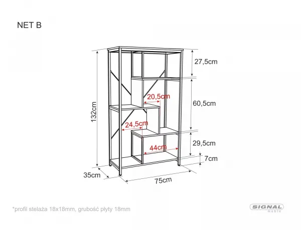 Signal Regál Net B 75 cm ořech tmavý/černý