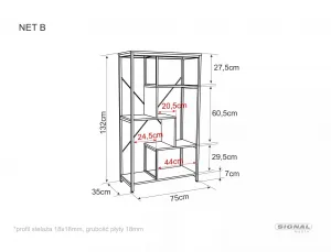 Signal Regál Net B 75 cm ořech tmavý/černý