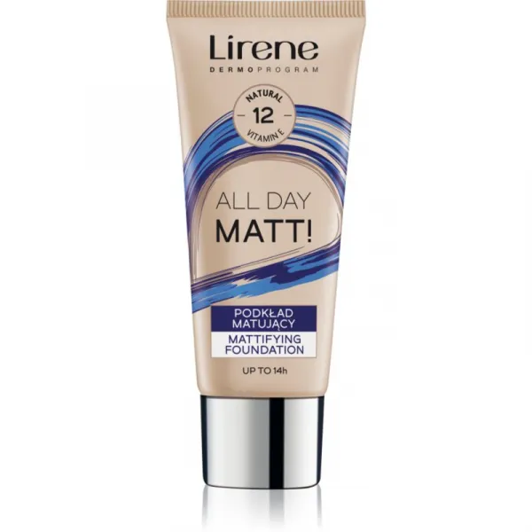Lirene ALL DAY MATT! zmatňujúci fluidný make-up pre dlhotrvajúci efekt odtieň 12 Natural 30 ml
