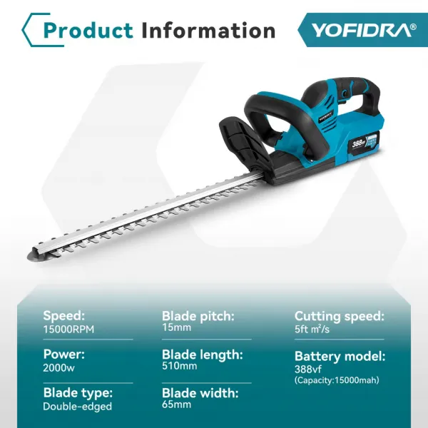 OneVan / Yofidra Výkonné akumulátorové nožnice na trávu a živý plot / plotostrih Yofidra 2000W s dlžkou čepele 51cm
