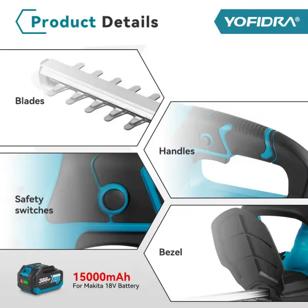 OneVan / Yofidra Výkonné akumulátorové nožnice na trávu a živý plot / plotostrih Yofidra 2000W s dlžkou čepele 51cm