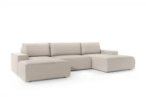 3kraft Rohová rozkladacia sedacia súprava Fiord U1 358 cm Poso 100 krémovo biela