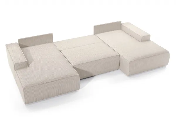 3kraft Rohová rozkladacia sedacia súprava Fiord U1 358 cm Poso 100 krémovo biela