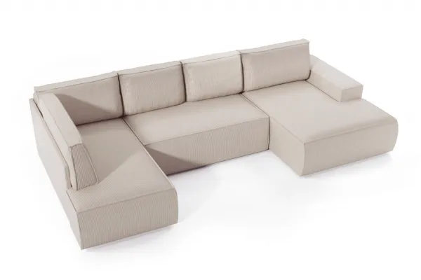 3kraft Rohová rozkladacia sedacia súprava Fiord U2 140 349 cm Poso 100 krémovo biela