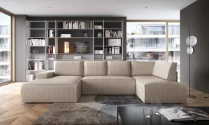 3kraft Rohová rozkladacia sedacia súprava Fiord U2 140 349 cm Poso 100 krémovo biela