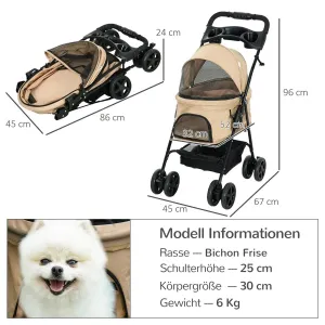 PawHut Kočárek pro psy do 4 kg a 32 cm, khaki