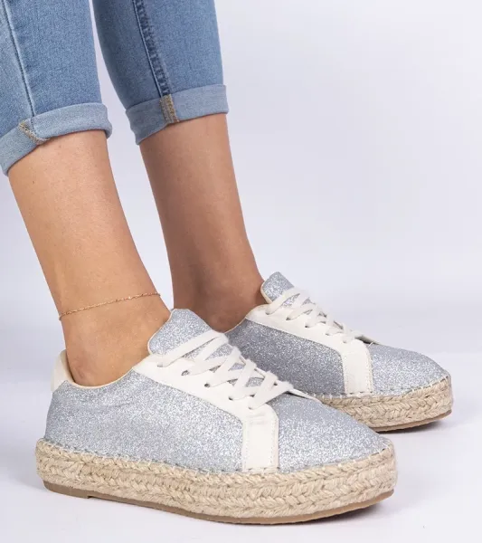 Gemre Strieborné dámske espadrilky zdobené glitrami Taredo