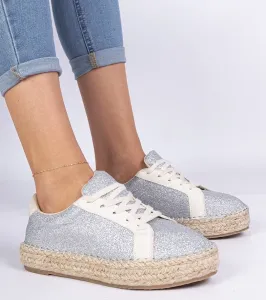 Gemre Strieborné dámske espadrilky zdobené glitrami Taredo