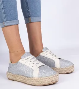 Gemre Strieborné dámske espadrilky zdobené glitrami Taredo