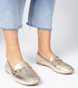 Gemre Zlaté elegantné mokasíny so zlatou ozdobou a zirkónmi Kalisa