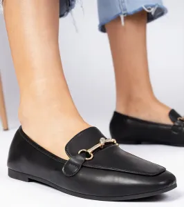 Gemre Čierne elegantné mokasíny so zlatou ozdobou a kryštálmi Kalisa